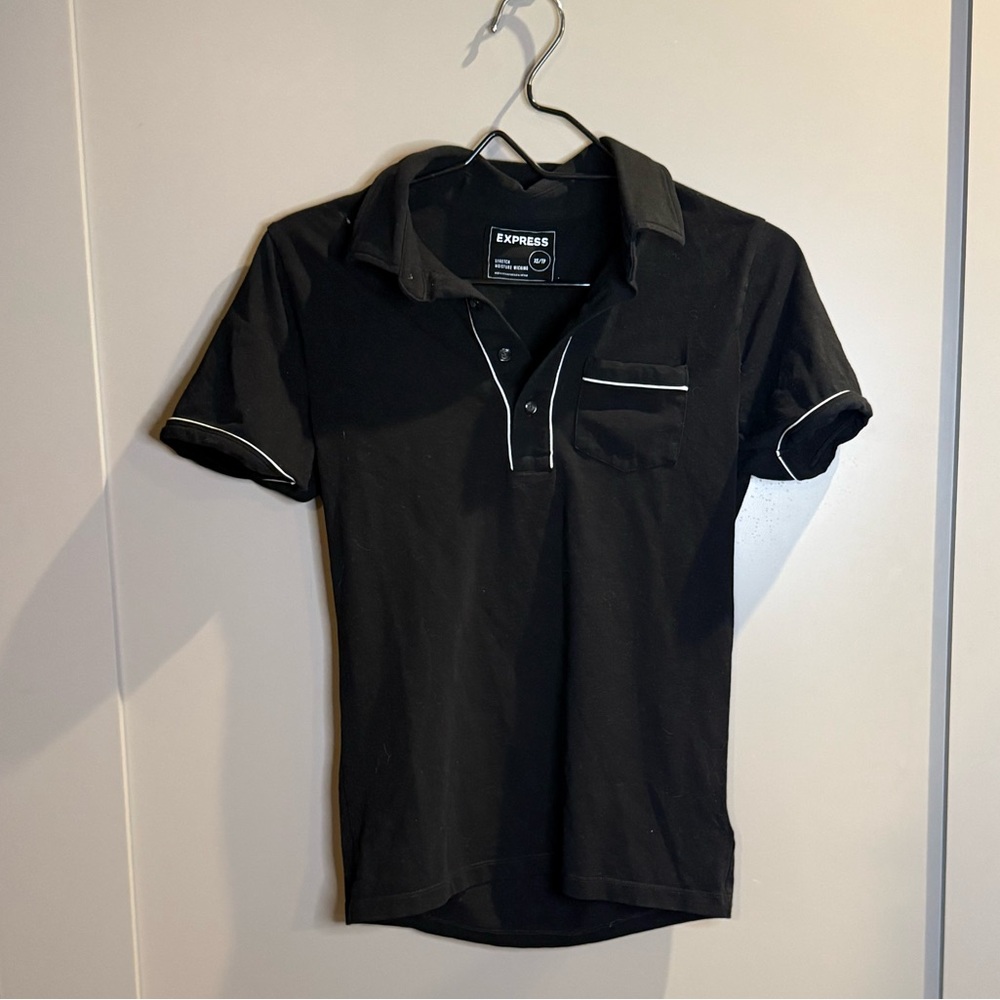 Express Black Polo Shirt with White Trim
